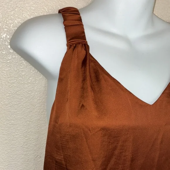 1 STATE Slinky satin bronze top, gathered straps, shoulder-flaunting, sexy L NWT - Picture 9 of 17